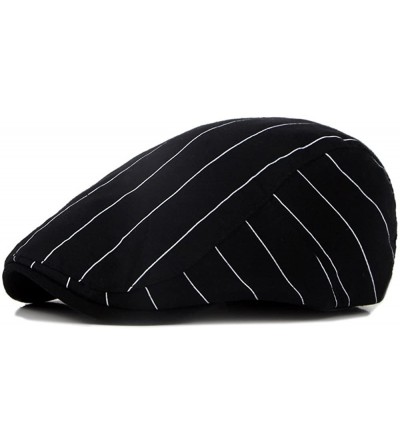 Newsboy Caps Men's Cotton Striped Gatsby Ivy Newsboy Cap Hat - Black - CT12G64LHB1 $9.09
