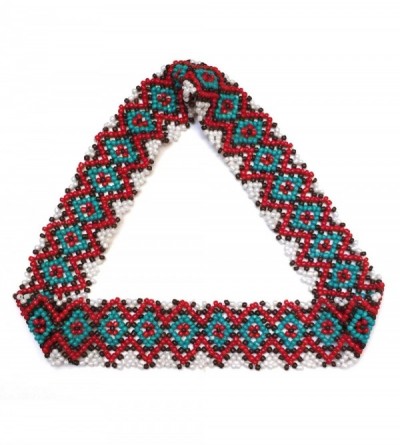 Headbands Native American Pattern Handmade Elastic Stretch Seed Beaded Headband Hair Accessories (Red/Turquoise Diamond) - CX...