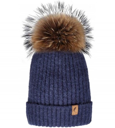 Skullies & Beanies Winter Beanie Hats Cute Pom Pom Hat Knit Hat Soft Warm Ski Caps for Women、Girl - D.blue - C018TI72D6D $8.82