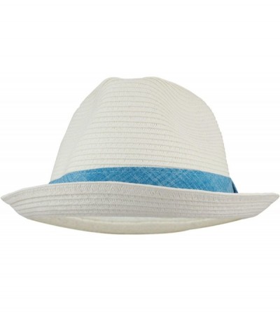 Fedoras Upbrim Paper Straw Fedora Hat with Hat Band - White - CD18GL8YOL7 $22.04