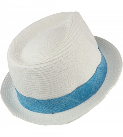 Fedoras Upbrim Paper Straw Fedora Hat with Hat Band - White - CD18GL8YOL7 $22.04