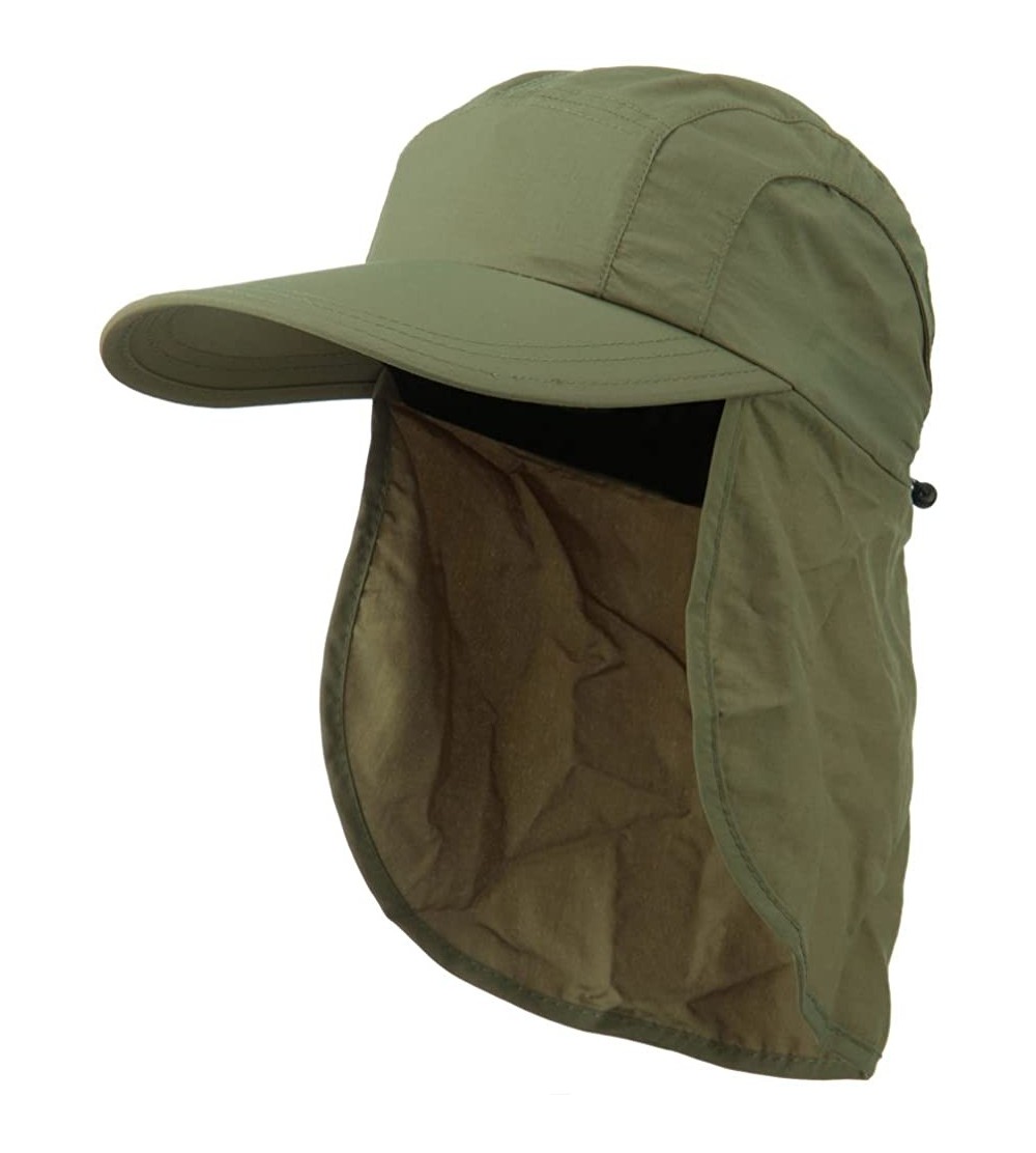Sun Hats Mens UV 50+ Drawstring Flap Cap - Olive - CA11V2VVPAB $42.24