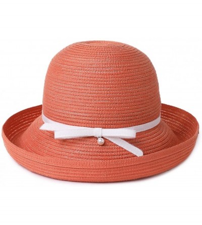 Sun Hats Womens Wide Brim Summer Sun UPF Protective Beach Straw Panama Fedora Hats Outdoor - 99067_orange - CA18RUXSWHX $35.34