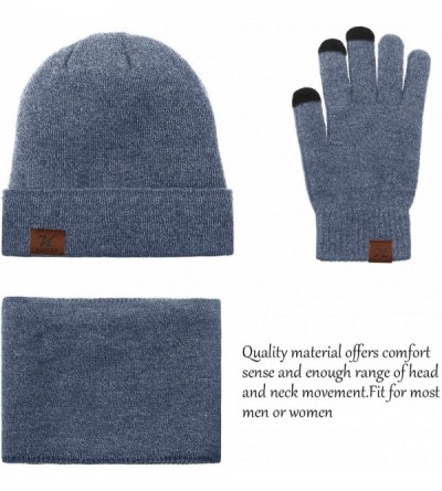 Skullies & Beanies Winter Beanie Hat Scarf Touch Screen Gloves- 3-Piece Winter Warm Clothing Set - Light Navy Blue - C6192SY2...