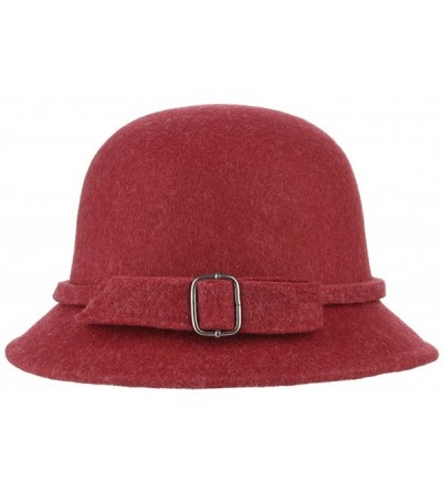 Bucket Hats Women Winter Felt Bucket Hat Solid Cloche Hat - Claret Red - CJ18H03MTG2 $11.55