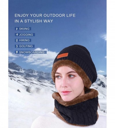 Skullies & Beanies Slouch Beanie Winter Hat Scarf Set for Women (Knit Hat- Neck Warmer) - Navy - CR18XYH3WZ2 $11.10