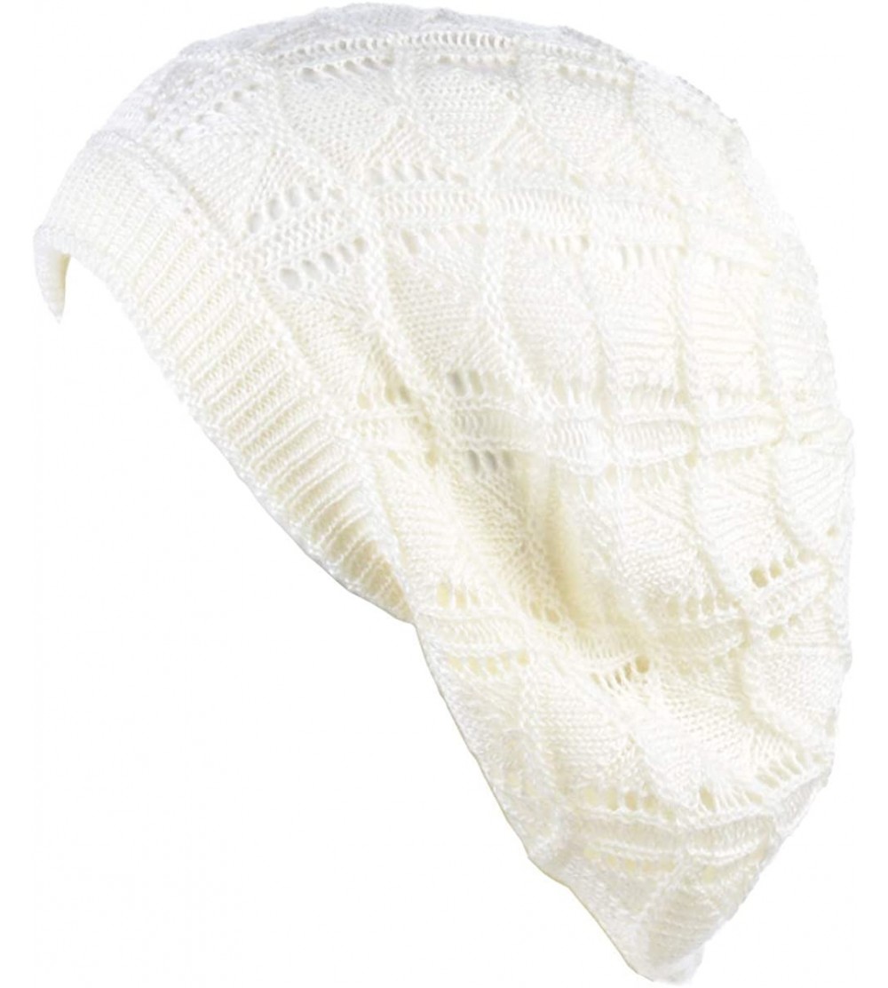 Berets Womens Knit Beanie Beret Hat Lightweight Fashion Accessory Crochet Cutouts - J019offwht - CK194YIR4C6 $10.67