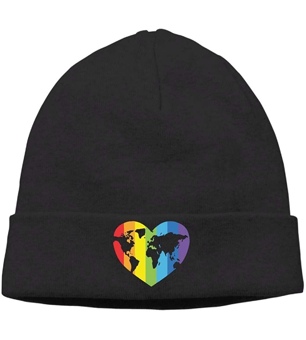 Skullies & Beanies Warm Knit Cap for Mens and Womens- Gay Pride Ski Cap - Black - C218K5R95IC $10.82