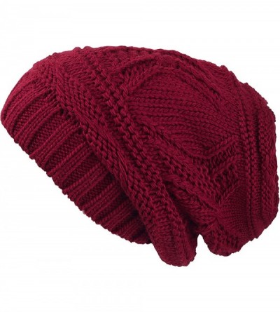 Skullies & Beanies Knit Slouchy Oversized Soft Warm Winter Beanie Hat - Burgundy - C512MRKZBBP $9.73