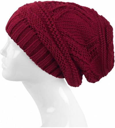 Skullies & Beanies Knit Slouchy Oversized Soft Warm Winter Beanie Hat - Burgundy - C512MRKZBBP $9.73