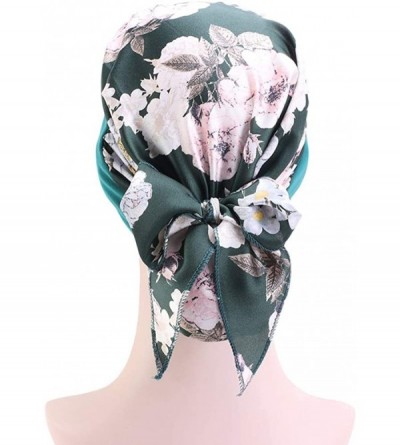 Skullies & Beanies Women Vintage Silky Turbans Bonnet Elastic Wide Band Multifunction Printing Hat Chemo Hair Loss Cap - Gree...