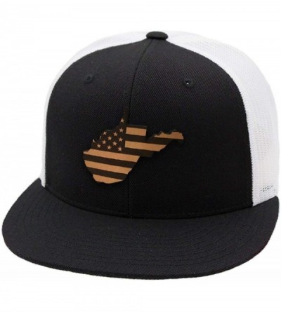 Baseball Caps 'West Virginia Patriot' Leather Patch Hat Flat Trucker - Black/White - C118IGOACK4 $25.61