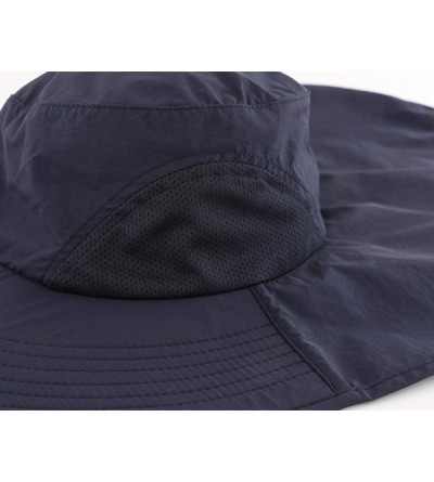 Sun Hats Outdoor UPF50+ Sun Hat Wide Brim Mesh Fishing Hat with Neck Flap - Navy Blue - CT18OSAYYZO $16.55