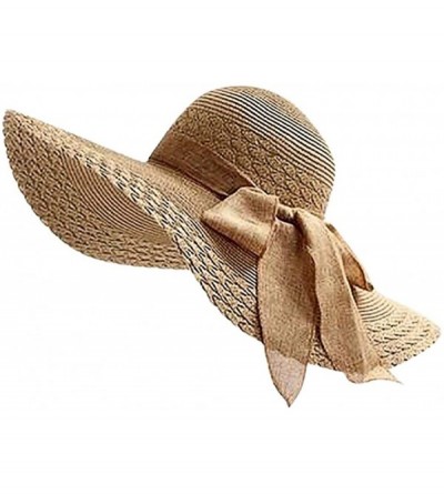 Sun Hats Women Colorful Big Brim Straw Bow Hat Sun Floppy Wide Brim Hats Beach Cap - Beige - CC18QHO6SS5 $10.99