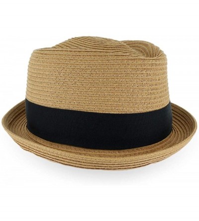 Fedoras Belfry Men/Women Summer Straw Pork Pie Trilby Fedora Hat in Blue- Tan- Black - Brjtea - CN192AENYT6 $32.51
