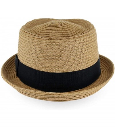 Fedoras Belfry Men/Women Summer Straw Pork Pie Trilby Fedora Hat in Blue- Tan- Black - Brjtea - CN192AENYT6 $32.51