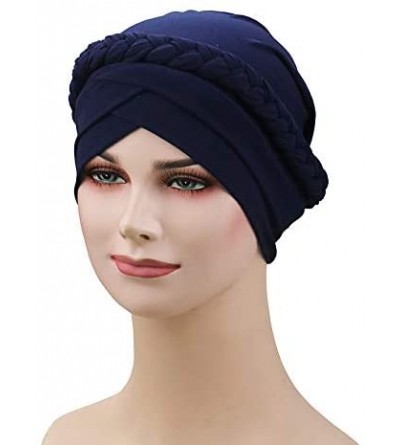 Skullies & Beanies Women's Twisted Braid Silky Turban Hats Cancer Chemo Skull Beanies Headwear Head Wrap Hair Loss Cover - Na...