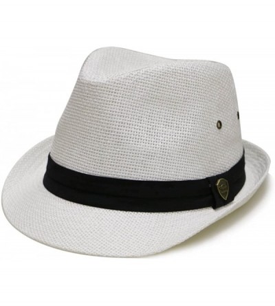 Sun Hats Pamoa Pms510 Dent Trilby Summer Fedora Hat - Toyo White - CZ12EF4AYHV $17.58