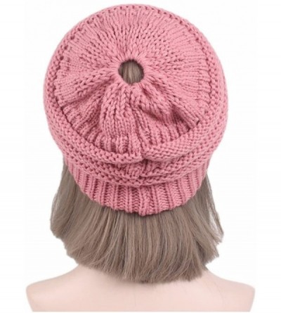 Skullies & Beanies Ponytail Messy BeanieTail Knit Bun Hat Cable Knit Hat Winter Baggy Wool Skull Cap - White - C0187DLNL0H $1...
