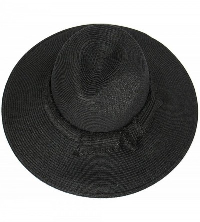 Sun Hats Beach Sun Hats for Women Large Sized Paper Straw Wide Brim Summer Panama Fedora - Sun Protection - Knot Black - C718...
