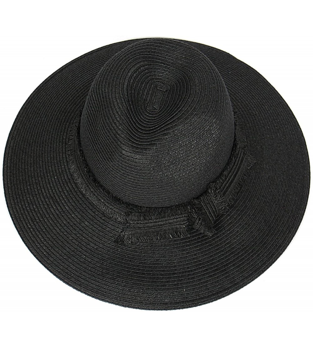 Sun Hats Beach Sun Hats for Women Large Sized Paper Straw Wide Brim Summer Panama Fedora - Sun Protection - Knot Black - C718...