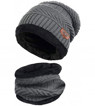 Cold Weather Headbands Men Warm Beanie Winter Thicken Hat and Scarf Two-Piece Knit Windproof Cap - Gray - CN192ZK7K2X $6.97