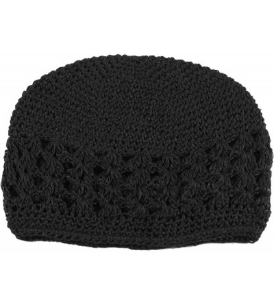 Skullies & Beanies Knit Kufi Hat - Koopy Cap - Crochet Beanie - Black - CX12COR35NH $11.11