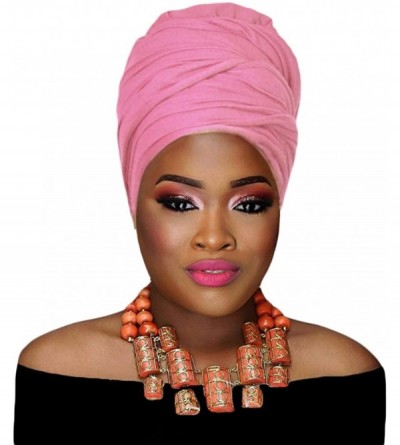 Headbands Women's Headwrap Stretch Large Turban Chemo Hair Head Wrap Scarf Cotton Jersey Head Scarf Hijab Tie - Pink - C9180K...