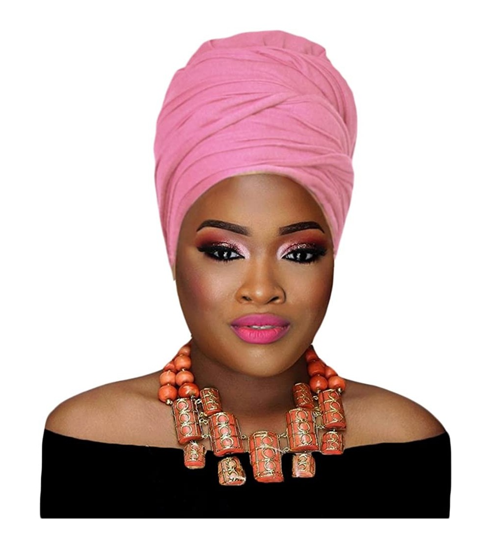 Headbands Women's Headwrap Stretch Large Turban Chemo Hair Head Wrap Scarf Cotton Jersey Head Scarf Hijab Tie - Pink - C9180K...