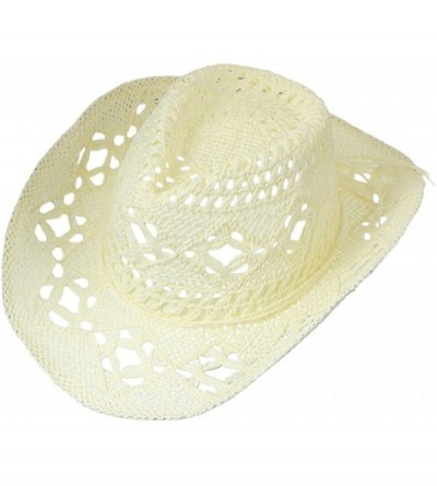 Cowboy Hats Women Straw Hat Hollow Out Cowboy Cowgirl Sun Hat Summer Beach Straw Cowboy Hat - Beige - CK18OZOC52I $10.24