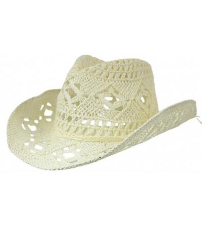 Cowboy Hats Women Straw Hat Hollow Out Cowboy Cowgirl Sun Hat Summer Beach Straw Cowboy Hat - Beige - CK18OZOC52I $10.24