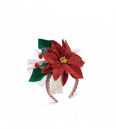 Headbands Poinsettia Red Glittered Adult's One Size Polyester Christmas Fashion Headband - Poinsettia Red - CM184QAHG8X $13.41