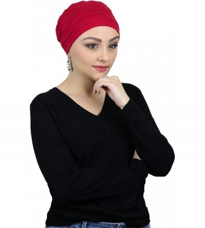 Skullies & Beanies Chemo Cap Bamboo Turban Cancer Headwear for Women Sleep Cap Beanie Hat Head Coverings 3 Seam - Red - C118L...