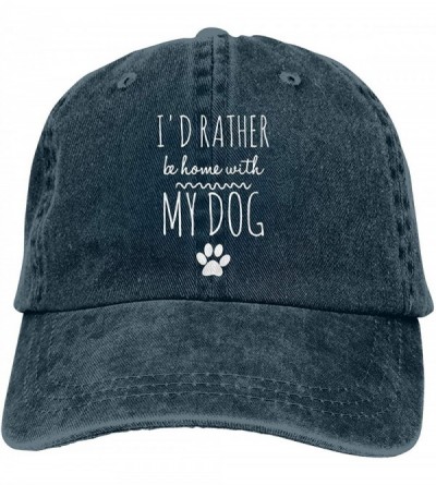 Baseball Caps Men's/Women's I'd Rather Be Home with My Dog Yarn-Dyed Denim Baseball Cap Adjustable Dad Hat - Navy - CG18OR527...