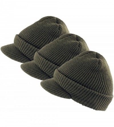 Skullies & Beanies Genuine Military Wool Jeep Cap with Lid - 3 Pack- Made in USA - Od Green - CO188H93RQT $17.54