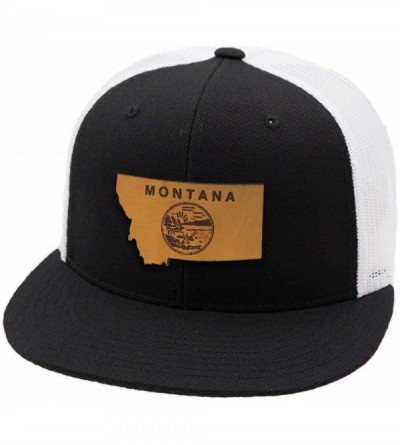 Baseball Caps Montana 'The 41' Leather Patch Hat Flat Trucker - Black/White - CR18IGQTI2D $30.57