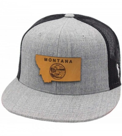 Baseball Caps Montana 'The 41' Leather Patch Hat Flat Trucker - Black/White - CR18IGQTI2D $30.57
