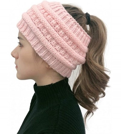Skullies & Beanies Womens Beanie Hats - Women Winter Warm Hat Stretchy Knitted Headwear Soft Horsetail Messy Hats - Pink 03 -...