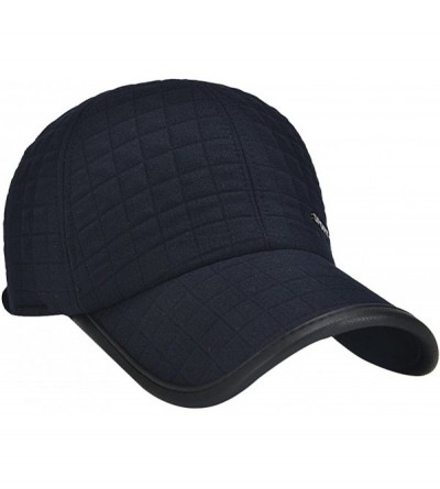 Baseball Caps Men's Winter Wool Fleece Peaked Baseball Buckle Cap Hat Fold Ear Warmer Earmuffs - Navy - CV12O87DLGZ $10.30