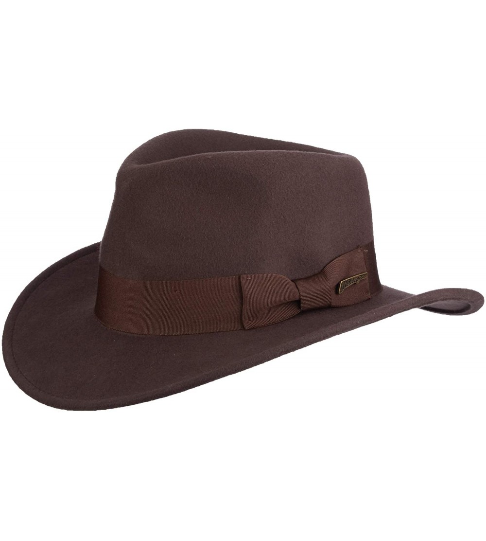 Fedoras Indiana Jones Men's Wool Felt Water Repellent Outback Fedora with Grosgrain - Brown - CW112BFSRA3 $39.43