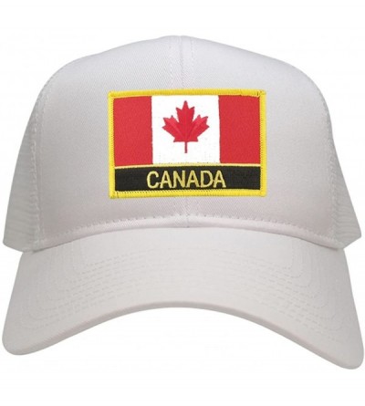 Baseball Caps Canada Flag Embroidered Iron on Patch with Text Adjustable Mesh Trucker Cap - White - C912MXNG20F $11.18