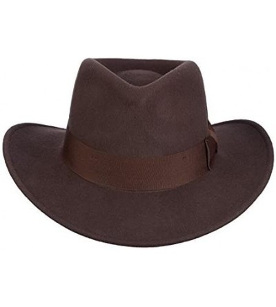Fedoras Indiana Jones Men's Wool Felt Water Repellent Outback Fedora with Grosgrain - Brown - CW112BFSRA3 $39.43