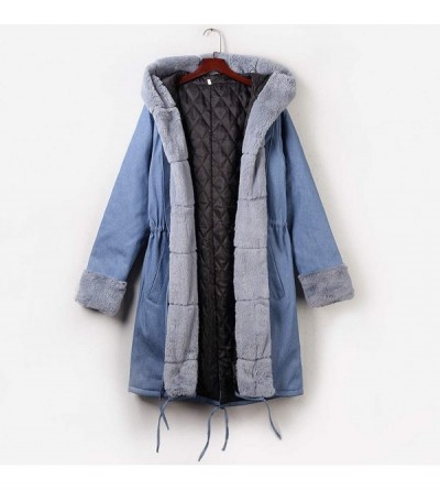 Headbands Womens Fleece Denim Jacket Hooded Coat Faux Fur Lined Warm Coats Parkas Outwear Winter Long Fishtail Overcoat - CG1...