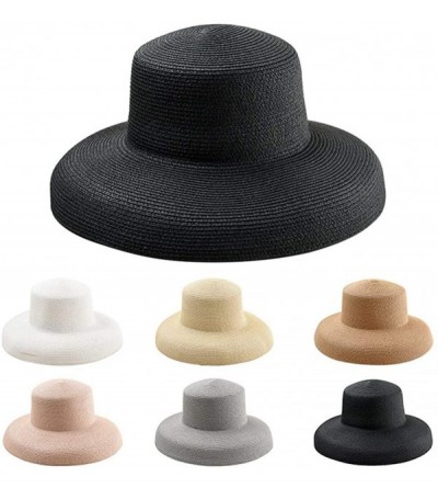 Sun Hats Women Beach Hat Summer Wide Brim Beach Sun Straw Hats Panama Fedora Cap Sun Protection - Black - CC18U33YNA2 $11.15
