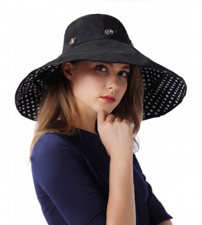Bucket Hats Packable Extra Large Brim Floppy Sun Hat Reversible UPF 50+ Beach Sun Bucket Hat - Black-dot - CK12IBB4MIR $21.39
