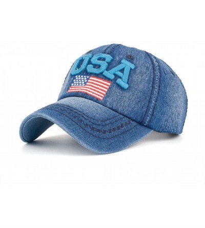 Baseball Caps Baseball Cap Women Denim Hat American Flag Hat USA Embroidered Hats Adjustable Dad Hats Unisex Outdoor Cap - Bl...