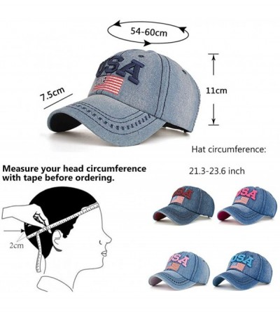 Baseball Caps Baseball Cap Women Denim Hat American Flag Hat USA Embroidered Hats Adjustable Dad Hats Unisex Outdoor Cap - Bl...