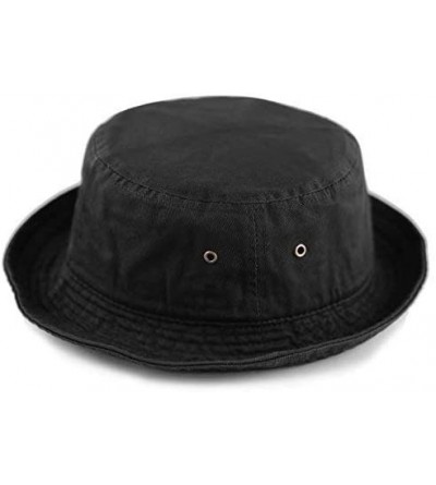 Bucket Hats Unisex 100% Cotton Packable Summer Travel Bucket Beach Sun Hat - Black - C2125W1EVJJ $9.84