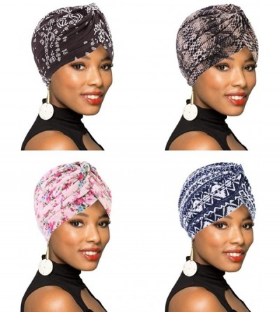 Skullies & Beanies 1Pack/2Packs Women Turban African Pattern Headwrap Beanie Pre-Tied Bonnet Chemo Cap Hair Loss Hat - Z - 4p...