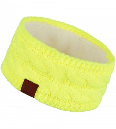 Cold Weather Headbands Winter Fuzzy Fleece Lined Thick Knitted Headband Headwrap Earwarmer(HW-20)(HW-33) - Neon Yellow - C118...